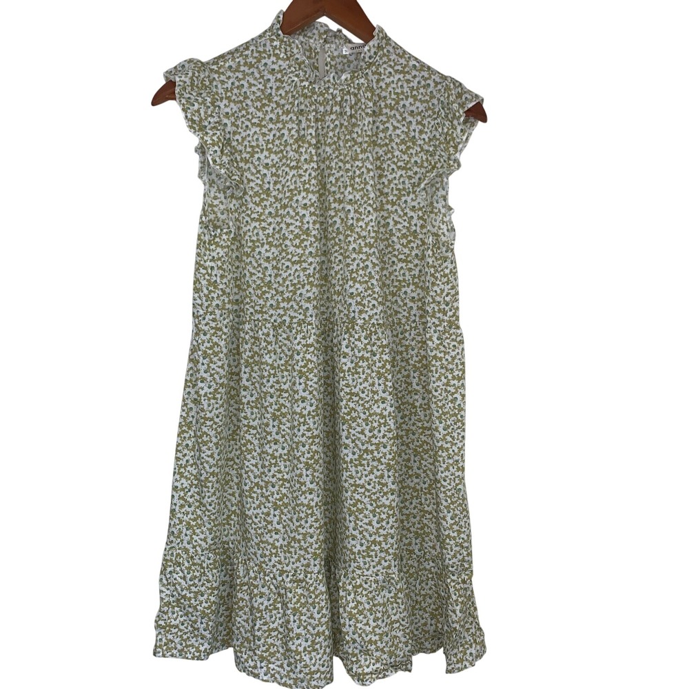 Anna-Kaci California Green Floral Ruffle High Neck Tiered Mini Dress Womens S
